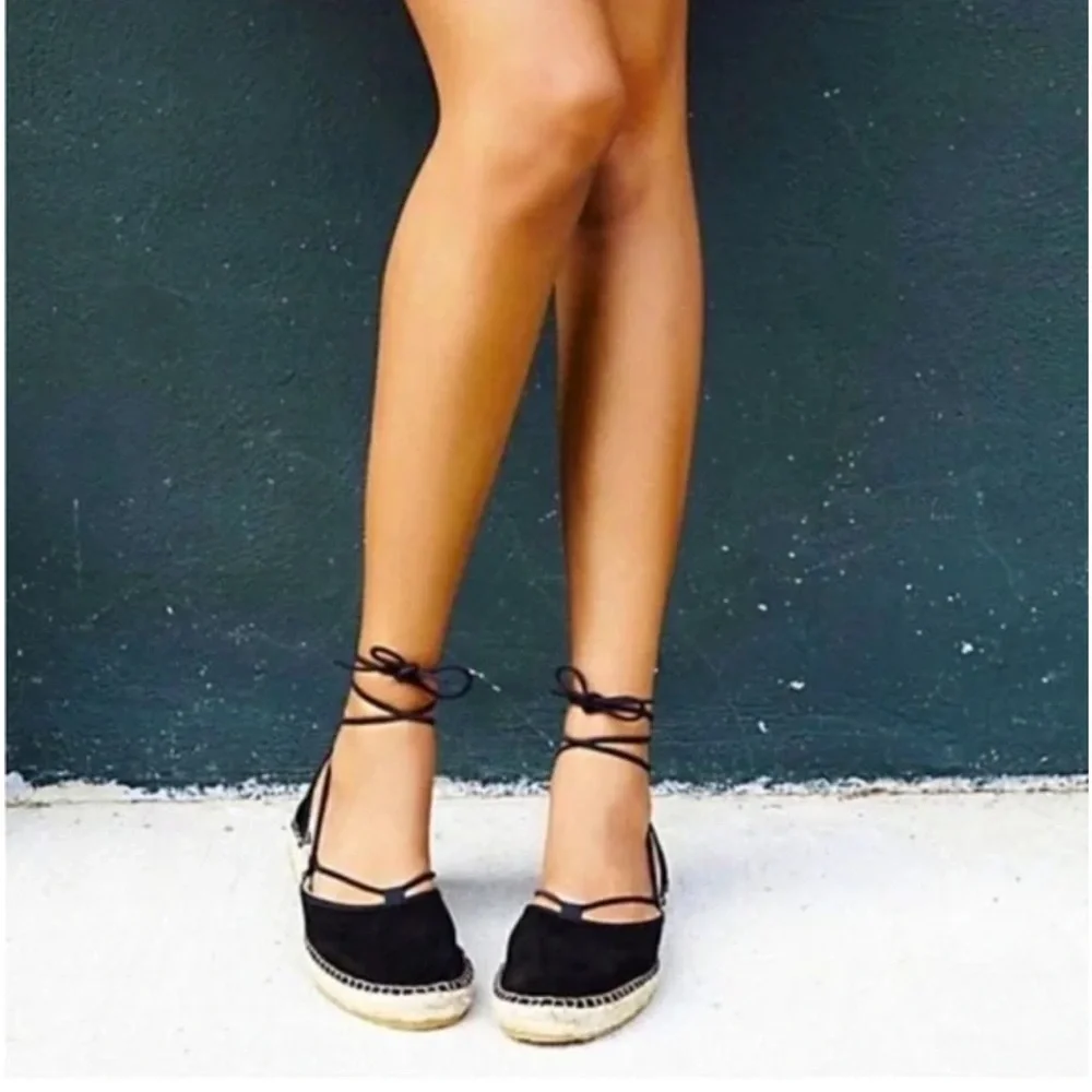 Black Forever 21 Espadrille Lace-Up Flats